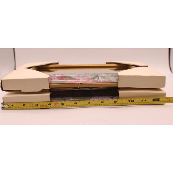 2 Floral Gold Framed Mirrors Wall Hanging Rectangular Decor Pastels NEW 13x8" - Picture 11 of 13